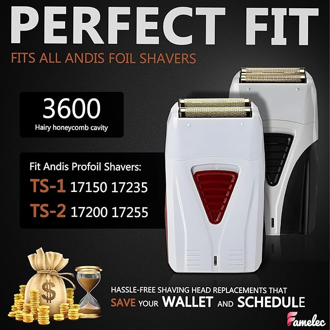 for Andis Foil Shaver Replacement Foil TS1 17220 TS2 17200 Electric Razor, Hypoallergenic Gold Foil Shaver Blades Replaces 17155 17280 Pro Foil and Cutters Shavers (5 Pack)