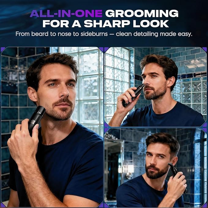 Electric Razor for Men 5 in 1, Beard Trimmer Kit with Adjustable 1–8mm Comb, Body Shaver, Nose & Ear Hair Trimmer, IPX7 Waterproof, Type-C Fast Charge, LED Display, 120-Min Cordless Use