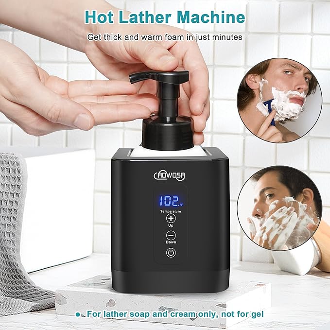 Hot Lather Machine for Shaving, Professional Lather Maker for Men Face Shaving, Large Capacity Shaving Foam Machine for Home Use Salon Barber Shop, with 2 Foam Bottle, ℃/℉ Switchable Display