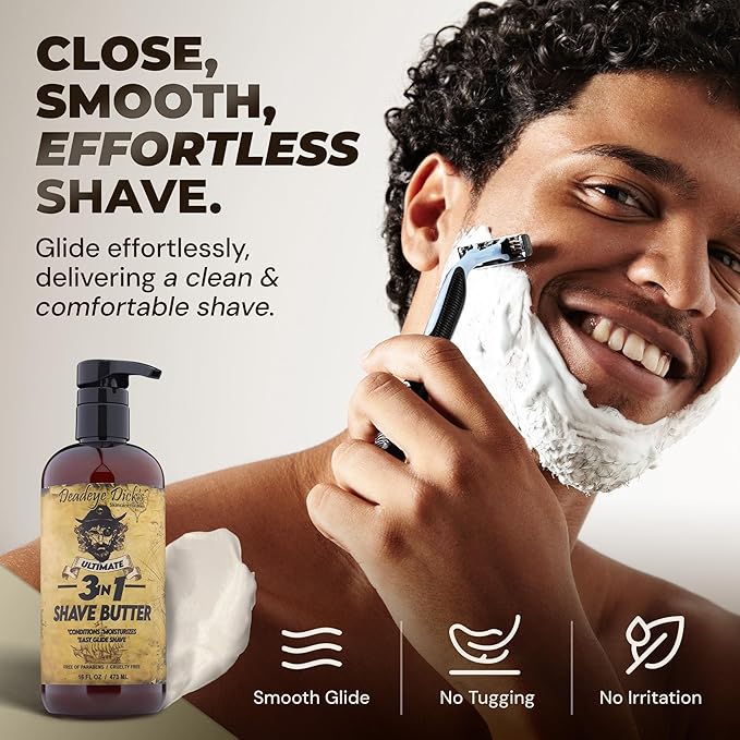 DeadeyeDick's 3-in-1 Shave Butter | Natural Shave Cream for Face, Head & Body | Gentle, Non-Irritating Formula for All Skin Types | 16 FL OZ