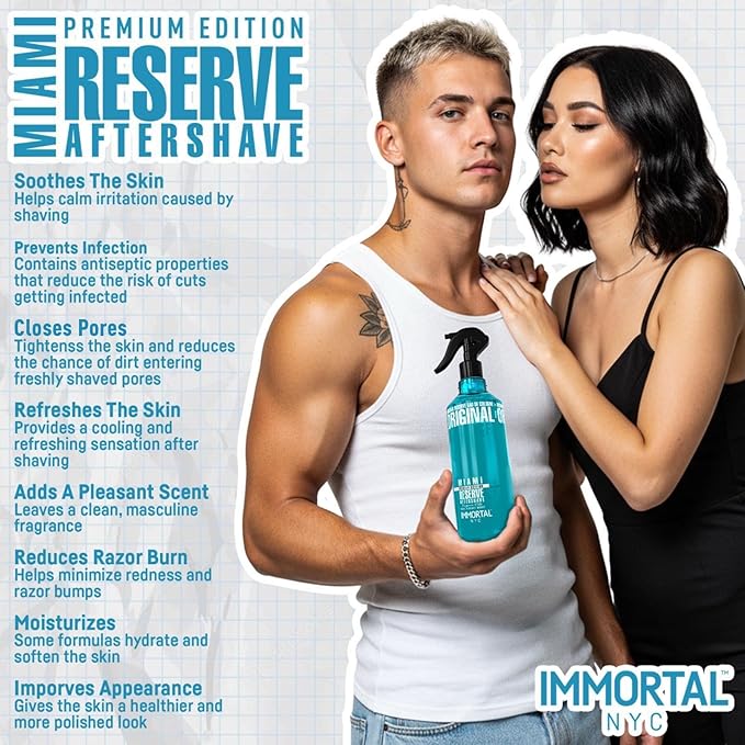 Immortal NYC Reserve Miami, Aftershave Spray Body/Face Men's Cologne, 13.5 oz / 400 ml,Barbers, Softens Skin, Refreshes, Revitalizes and Relieves Face and Skin, Moisturizing Formula After Shaving