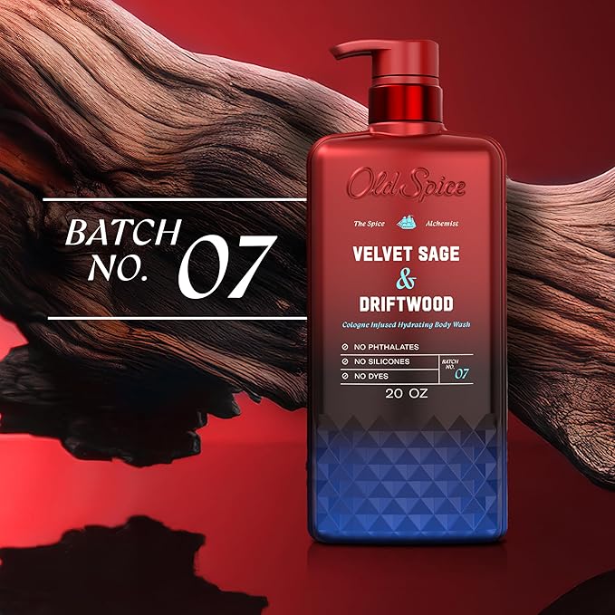 Old Spice Body Wash for Men, The Spice Alchemist Collection, 24/7 Cologne Infused Hydration, No Trade Off Formula, Free of Phthalates Silicones & Dyes, Velvet Sage + Driftwood Scent, 20 oz