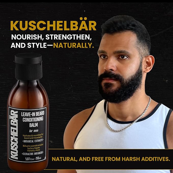 KUSCHELBAR Leave-In Conditioner Beard Balm | Beard Cream for Beard Growth | Cotton & Thyme Extracts | Deep Moisture, Nourishment & Frizz Control | Leave-In, Non-Greasy, Lightweight l 3,38 fl.oz