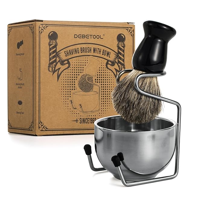 Shaving Brush Set for Men – Pure Badger Hair Shaving Brush and Bowl, Exfoliating Shaving Cream Brush Gifts for Fathers Day