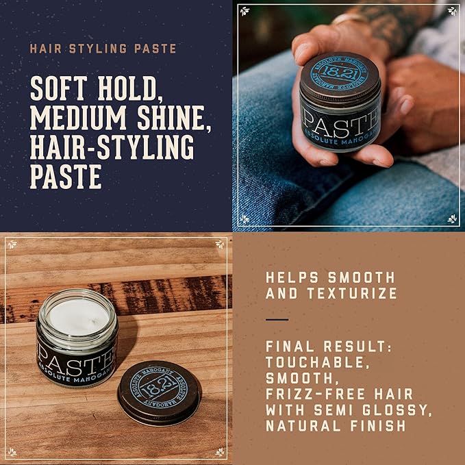 18.21 Man Made Hair Styling Product, 2oz. Absolute Mahogany Scent in Paste with Natural Shine Finish