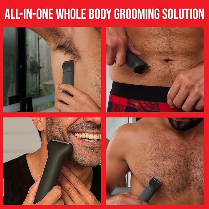 HAPPY NUTS Lumberjack 2.0 Men's Electric Body & Groin Hair Trimmer - Waterproof, Rechargeable Manscaping Kit with Foil Shaver - Ultra-Quiet Motor for Efficient Grooming (Green)
