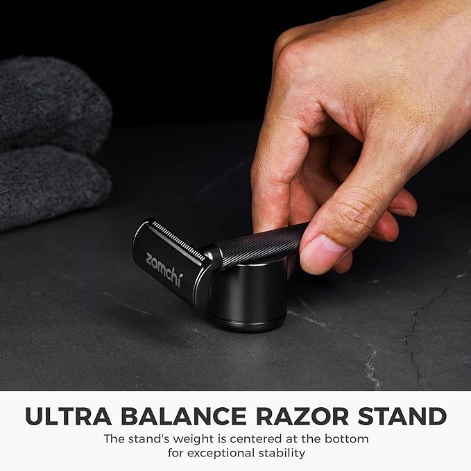 ZOMCHI Double Edge Safety Razor with Razor Stand, [New Version 2.0 ] Men’s Metal Razor with 10 Safety Razor Blades for Men & Women - Matte Black