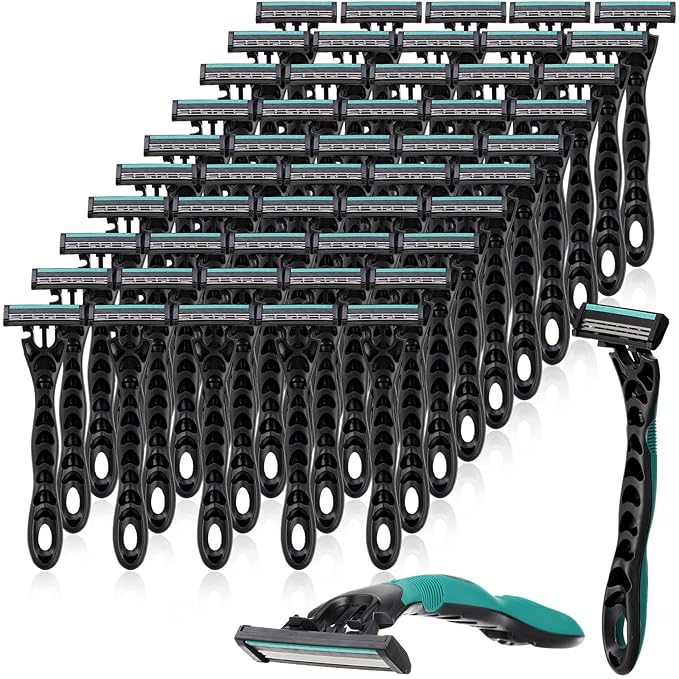 50 Pcs Men's Disposable Razors Bulk 3 Blade Men Razors for Head Sensitive Skin Comfortable Shave