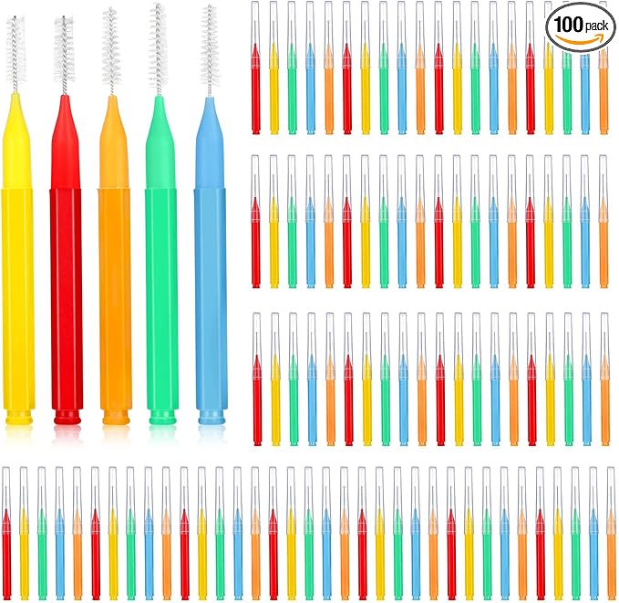 Patelai 100 Pieces Braces Brush for Cleaner Interdental Brush Toothpick Dental Tooth Flossing Head Oral Dental Hygiene Flosser Toothpick Cleaners Tooth Tool(Delicate Colors,Plenty Sizes)