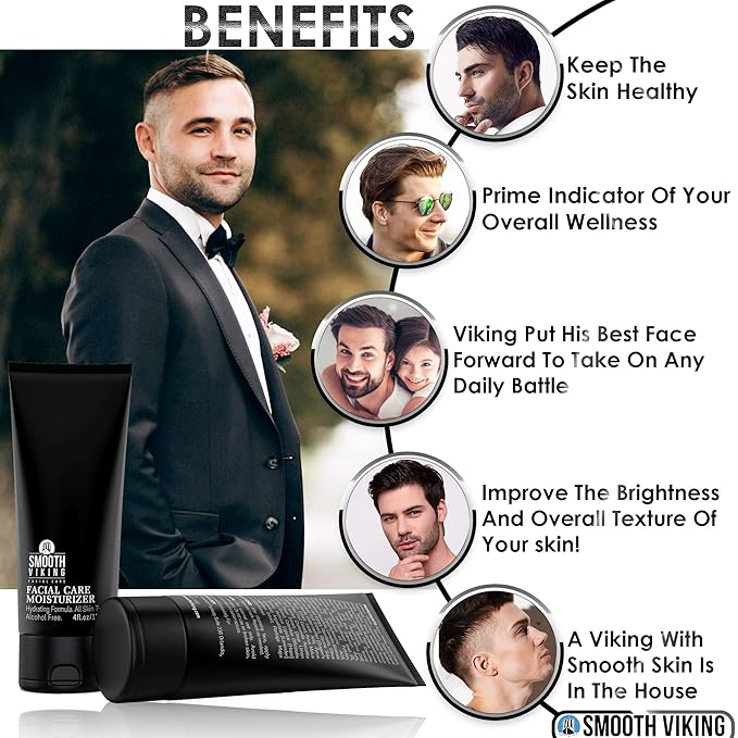 Smooth Viking Men's Face Moisturizer - Daily Hydrating Face Lotion, 4 oz - Alcohol-Free Facial Cream for Sensitive, Dry, and Oily Skin - Age-Defying Skin Firming Formula