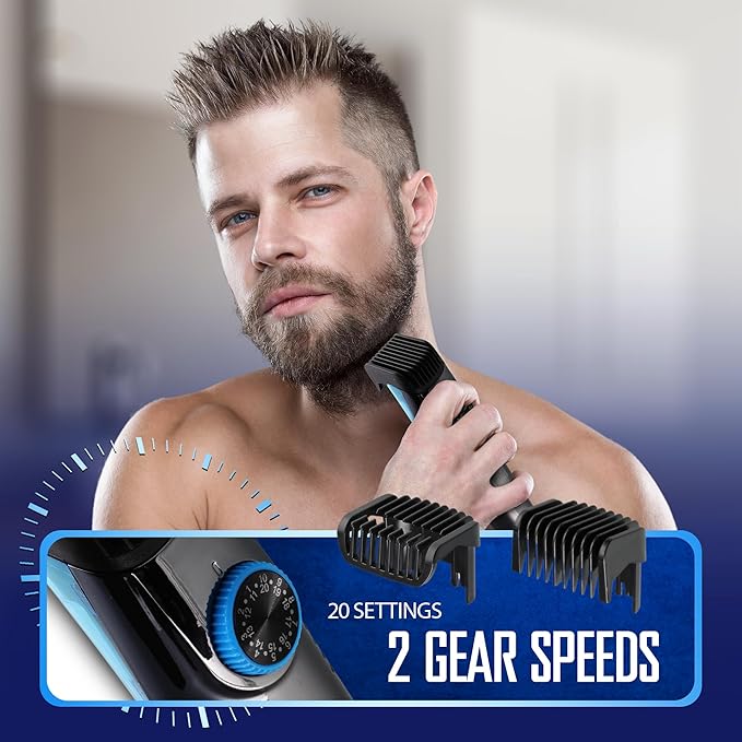 Barbasol Vacuum Beard Trimmer for Men, Self-Vacuuming Hair, Beard, Sideburns & Mustache Trimmer with 20 Length Settings, Rechargeable, LED Screen, 90 Minute Run Time