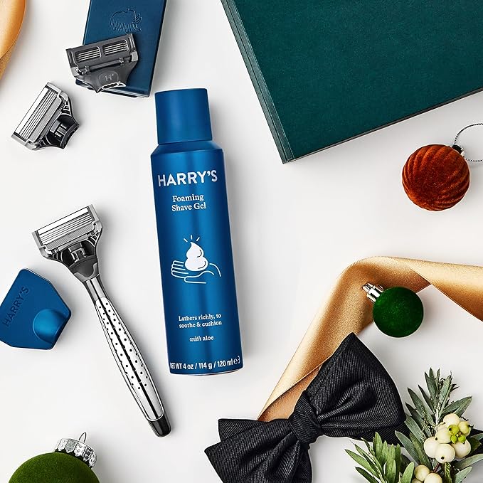 Harry's Shaving Kit for Men - 1 Razor Handle (Obsidian Chrome), 3 Original Razor Blade Refills, 4 oz Foaming Shave Gel & Travel Blade Cover
