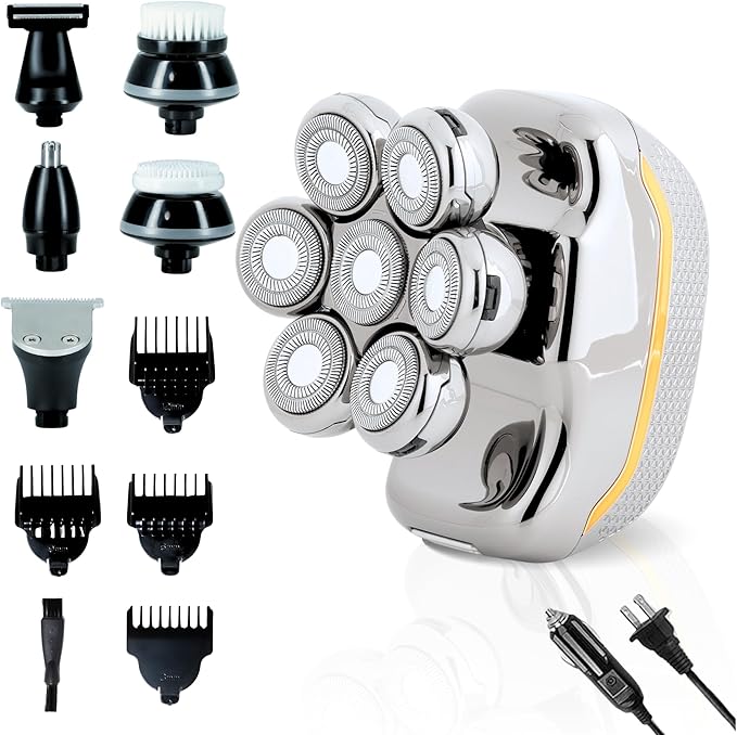 Head Shaver for Bald Man Cordless Electric Shavers - Detachable Heads Shavers for Men Waterproof Mens Razors for Shaving Rechargeable 7D Rotary Head Shaver,Nose Hair Trimmer,Ear Hair Trimmer for Men