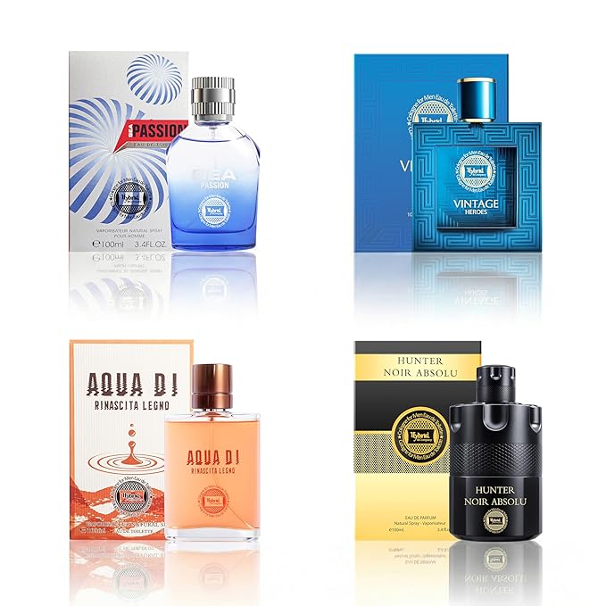 Hybrid & Company Mens 4 Pcs Hunter Noir Absolu Sea Passion Aqua Di Rinascita Lecno Vintage Heroes Eau De Perfum Vaporisateur Natural Spray