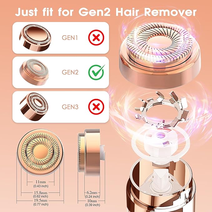 Replacement Heads for Flawless Facial Hair Remover, Replacement Blades for Finishing Touch Flawless Hair Removal Gen 2, 6 Count 18k Gold Heads with Storage Bag
