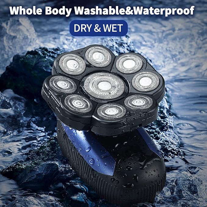 Head Shavers for Bald Men 9D Electric Rotary Shaver Multifunctional Mens Bald Head Shaver Cordless Electric Razor for Men Wet & Dry Beard Clippers Rechargeable Shavers for Balding Man