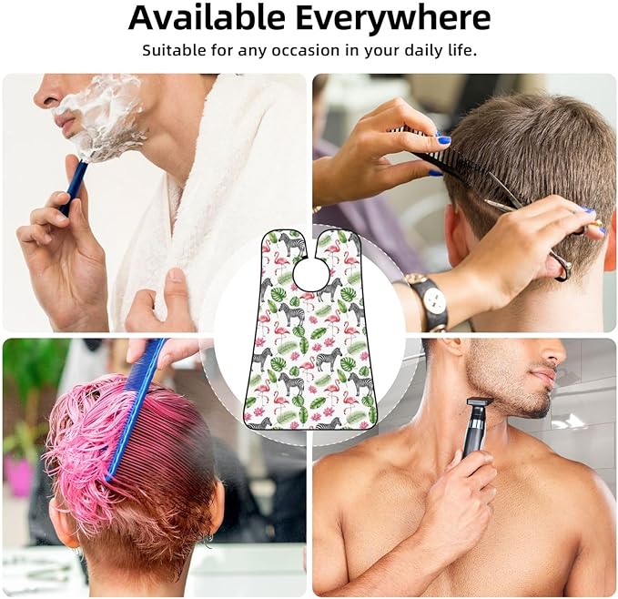 Men's Beard Maintenance Apron, Waterproof & Easy Clean, Exotic Pink Flamingo Zebra Hawaii Tropic Palm Leaf Floral Print