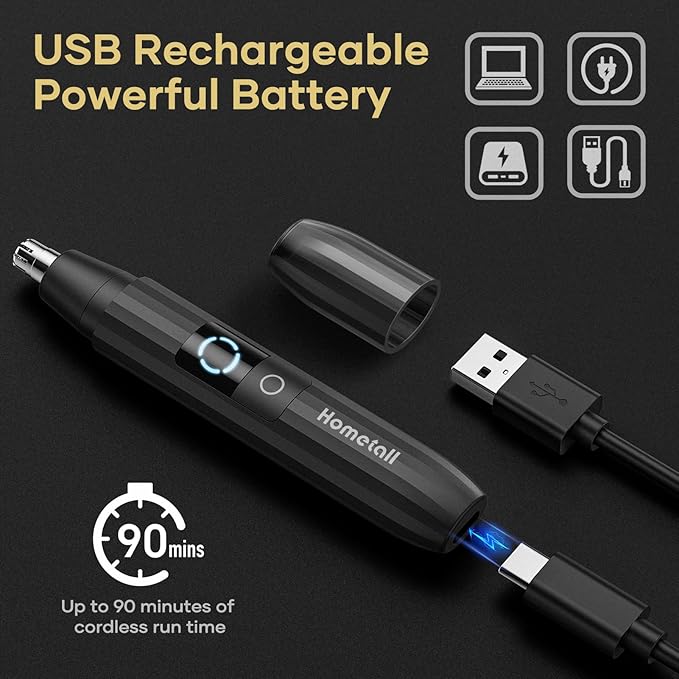 HOMETALL Rechargeable Nose Hair Trimmer for Men Women, Professional Painless Ear Eyebrow & Facial Hair Trimmer - 10,000 RPM Powerful Motor with Dual-Edge Blades, Wet/Dry, Easy to Clean