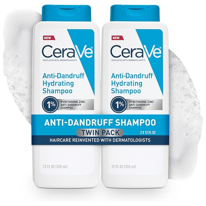 CeraVe Hydrating Anti Dandruff Shampoo, 1% Pyrithione Zinc Dandruff Treatment With Ceramides, Niacinamide, Hyaluronic Acid, Eliminate Flake,Provides Itchy Scalp Relief, Sulfate-Free, 12 Oz (Pack of 2)