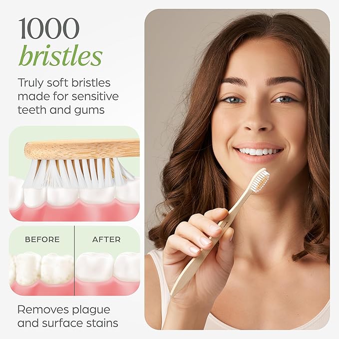 Bamboo Toothbrushes 10 Pack - BPA Free Soft Bristles Toothbrushes, Eco-Friendly, Natural Wooden Toothbrush