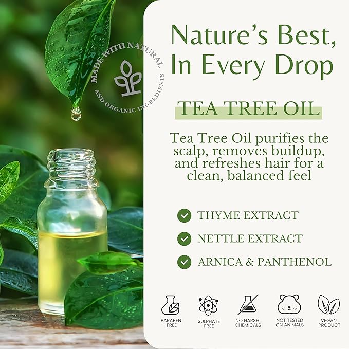 Tea Tree Oil Shampoo, Deep Cleansing for Buildup & Oily Scalp, Soothes Itchy Scalp & Refreshes Hair, Sulfate Free, Women & Men, Natural Shampoo, 16 fl oz