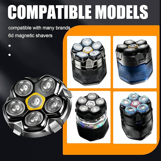 Magnetic 6 Head Shaver Replacement Heads for 6D Magnetic Electric Shaver Razor Universal Shaver Replacement Head for Bald Men and Face (Black(2PACK))