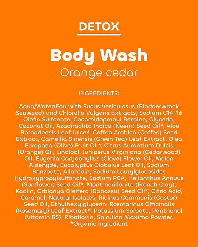 The Seaweed Bath Co. Detox Purifying Body Wash, 12 Ounce, Refresh Scent- Orange, Eucalyptus and Cedar, Nutrient Rich Seaweed, French Clay, Coffee Extract, Vegan, Paraben Free