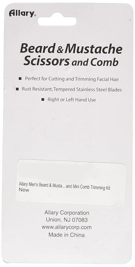 Allary Men's Beard and Mustache Scissors, Mini Comb Trimming Kit