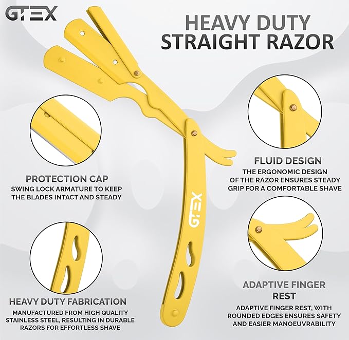2 Straight Razor For Men (Yellow Black), 100 GTEX Premium Blades (Japanese Steel) - 2Pack Straight Edge With 100 Platinum Blades - Navajas Para Barbero - Barber For Men, Beard