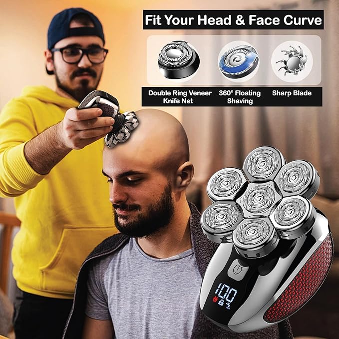 Head Shavers for Bald Men - Upgraded Detachable Men's Electric shavers - IPX6 Waterproof Electric Razor for Men - 7D LED Display Rechargeable Grooming Kit with Type-C Charge