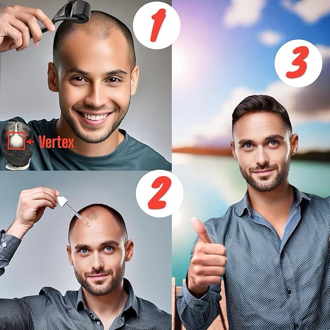 (6 Pack) Kirkland Minoxidil for Men Hair Regrowth Treatment, Liquid Extra Strength 5% Topical Solution, 6 Months Supply - Dropper Applicator and Microneedle Roller Included - Minoxidil Kirkland