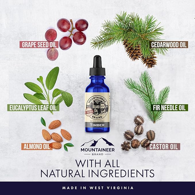 Mountaineer Brand Natural Beard Oil with Timber Scent | Made in West Virgina | Hydrates, Moisturises, Softens & Conditions for Beard Growth | Treats Dry Itchy Beards for Men | 2 oz 2 Pack