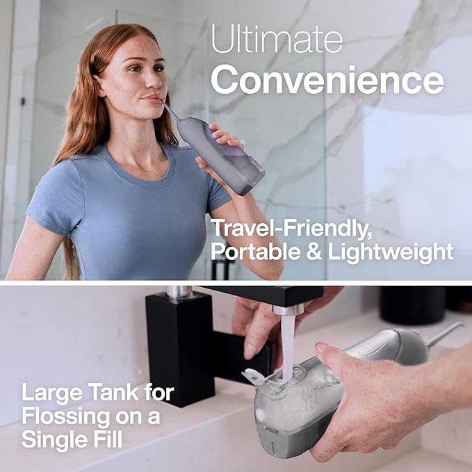AquaSonic Icon Water Flosser for Teeth – Cordless Rechargeable Oral Irrigator – Waterproof, Portable Dental Cleaning with Jet Tip – Braces Home Travel - Stone