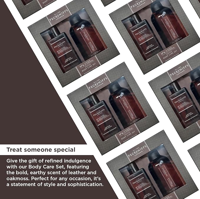 Pecksniffs Mens Bathing Duo Collection – Leather & Oakmoss Scented Body Wash and Body Lotion Gift Set, 2 x 250ml