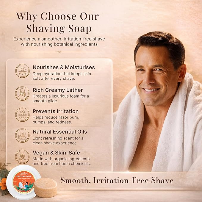 Satthwa Organic Shaving Soap Puck infused with Neroli, Lemon & Orange | Create the Perfect Lather | Excellent for Silky Smooth Shaves | Hydrates and Shields, For Men & Women - 50gx2 (1.7oz x2)