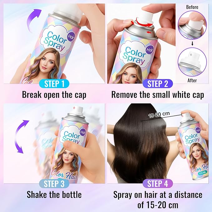 Temporary White Hair Color Spray – 1-Day Washable Hair Color for Women Kids Men, Fun Hair Spray for Halloween, Cosplay, Costumes, Parties, Festivals, Crazy Hair Day, DIY Hair Looks