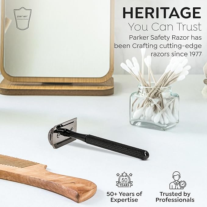 Parker 78R Double Edge Safety Razor with 5 Safety Razor Blades, Women & Men’s Safety Shaving, Reusable, Plastic-Free – Graphite
