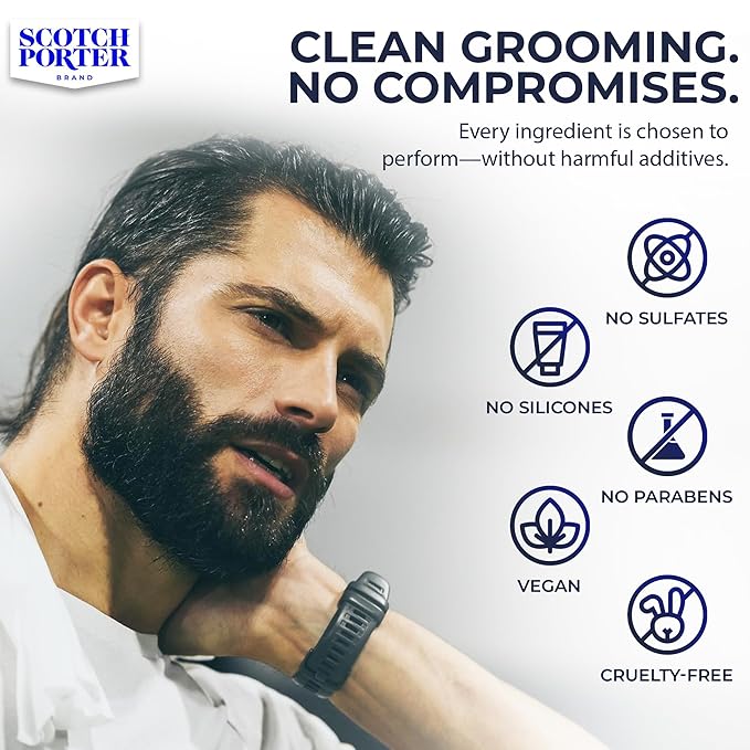 Scotch Porter Conditioning Beard Balm – Smooth, Shape, Moisturize & Soften Coarse, Dry Facial Hair while Encouraging Growth for a Fuller/Healthier-Looking Beard – Original Scent, 3 oz. Jar