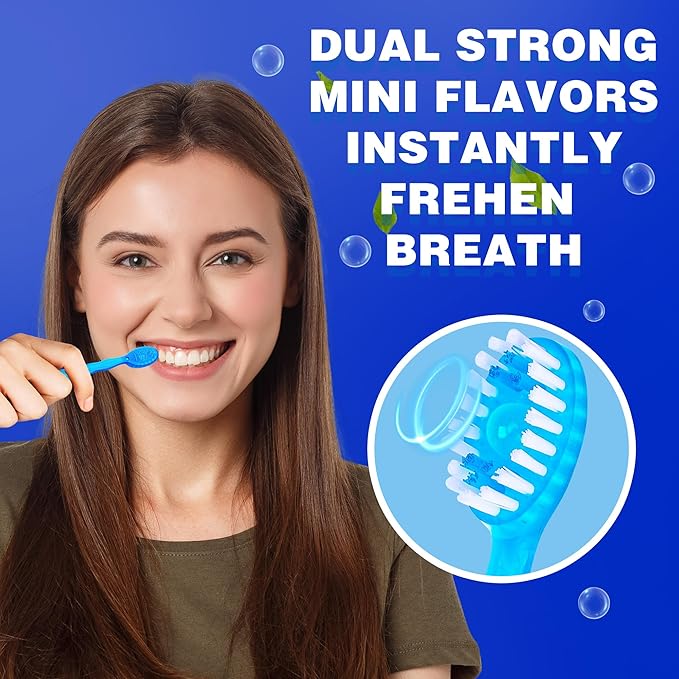 5 in 1 Mini Brushes-Disposable Toothbrushes with Toothpaste + Floss + Pick + Tongue Scraper | Travel Size | Individually Wrapped | Soft | Mint | Travel Set (Mix, 26 pcs)