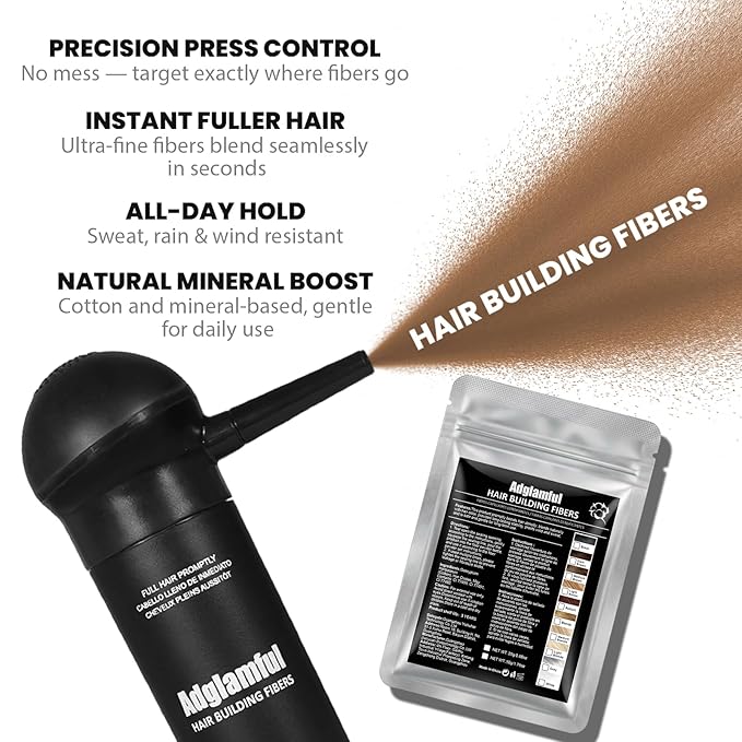2PCS Hair Fibers for Thinning Hair - Hair Building Fibers Spray with Spray Applicator + Refill Pouch, Undetectable & Long-lasting, Instant Hair Coverage for Adults (Light Brown, 30g+25g)