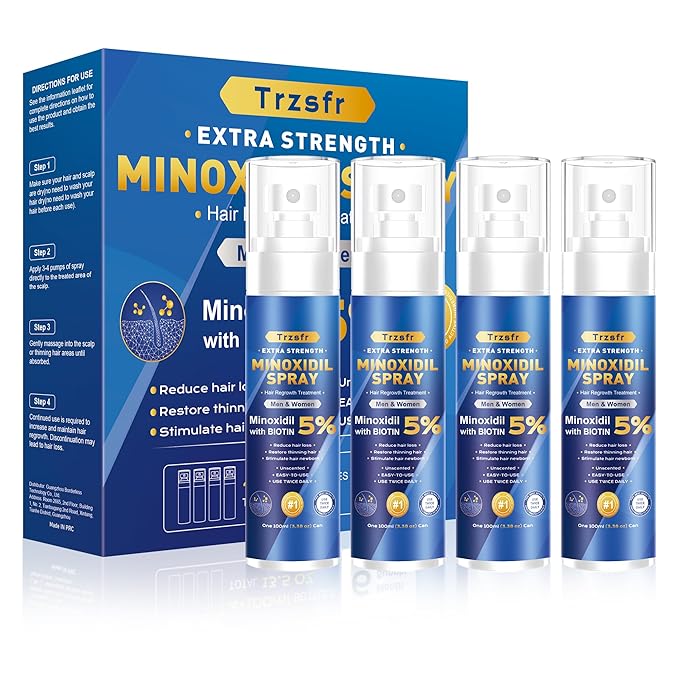 5% Minoxidil for Men & Women - Hair Growth Serum & Hair Regrowth Treatment | Extra Strength with Biotin | 6-Month Supply 4-Pack (14 fl oz) | Clinically Proven for Hair Loss & beard growth