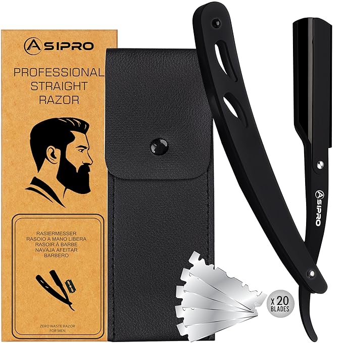 Straight Razors for Men with 20 Straight Edge Razor Blade & Case, Mens Straight Razor for Shaving Navajas Para Barbero Barber Razors for Men, Beard Razor