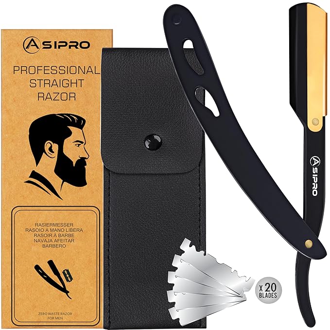 Straight Razors for Men with 20 Straight Edge Razor Blade & Case, Mens Straight Razor for Shaving Navajas Para Barbero Barber Razors for Men, Beard Razor