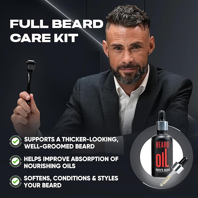 Beard Oil for Men using with Roller – Natural Beard Oil for Fuller Look, Softens & Conditions Facial Hair, Lightweight Grooming Gift, Christmas Gift for Men (1.7 fl oz)