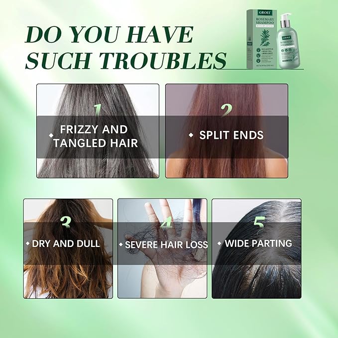 2pcs Rosemary Shampoo for Hair Growth — Deep-Clean Lather with Dimethicone for Smoothness, Lightweight Formula for Fine or Flat Hair