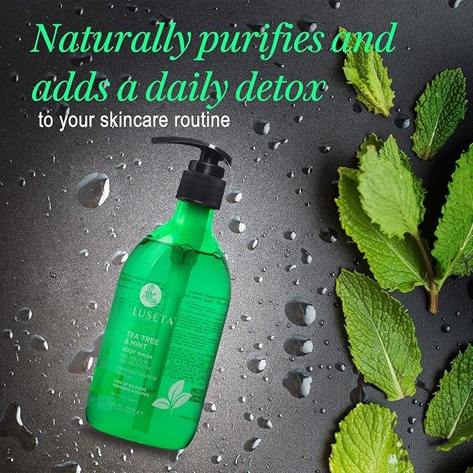 Luseta Tea Tree Oil Body Wash with Mint 33.8oz, Best Body Wash for Sensitive Skin, Sulfate free, Helps Body Odor, Athlete's Foot, Jock Itch, Ringworm, Skin Irritations, Shower Gel for Women