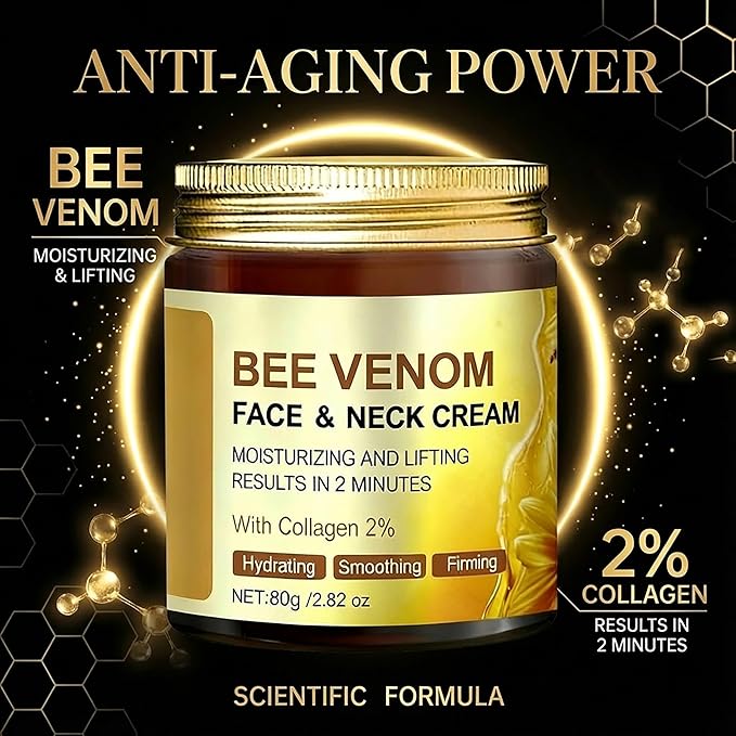 Bee Venom Cream for Face & Neck - Anti Aging Moisturizer with 2% Collagen - Hydrating Skin Firming & Lifting Formula - Natural Wrinkle Smoothing Daily Care for Women & Men, 2.82 oz