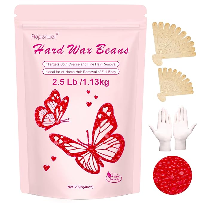 Wax Beads 2.5lb,Hard Wax Beads Suitable for Brazilian Bikini & Coarse Hair, Sensitive Skin Hard Wax for Hair Removal (Face/Body/Armpit), Refill Wax Bags for At-Home Waxing