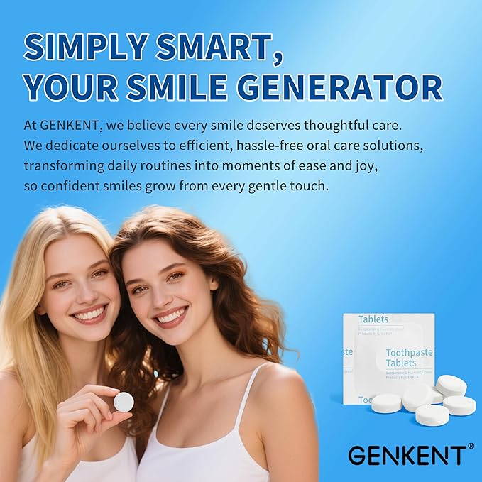 GENKENT Toothpaste Tablets, Fluoride & Plastic Free Chewable Toothpaste Tabs, Eco & Travel Friendly (60 Count)
