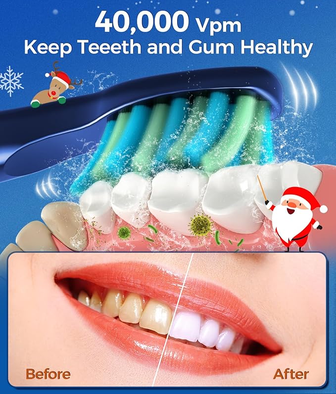 TEETHEORY Electric Toothbrush for Adults with 8 𝐁𝐫𝐮𝐬𝐡 𝐇𝐞𝐚𝐝𝐬, Sonic Electric Toothbrush with 40000 VPM Deep Clean 5 Modes, Rechargeable Toothbrushes Fast Charge 4 Hours Last 30 Days